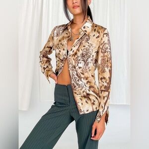 ESCADA Silk Charmeuse baroque animal print talk button down shirt blouse size 36